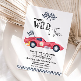 YOUNG Wild und Drei Rote Rennwagen-Geburtstag Einladung