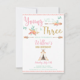 Young Wild und Three 3. Birthday Boho Einladung