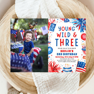 Young Wild und Three 4. Juli 3. Geburtstag Party Einladung