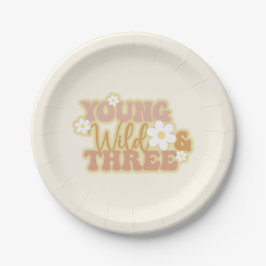 Young Wild und Three Birthday Shirt für Kleinkinde Pappteller