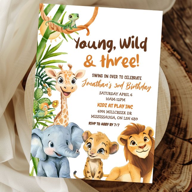 Young Wild und Three Zoo Safari Boy Dritter Geburt Einladung (Von Creator hochgeladen)