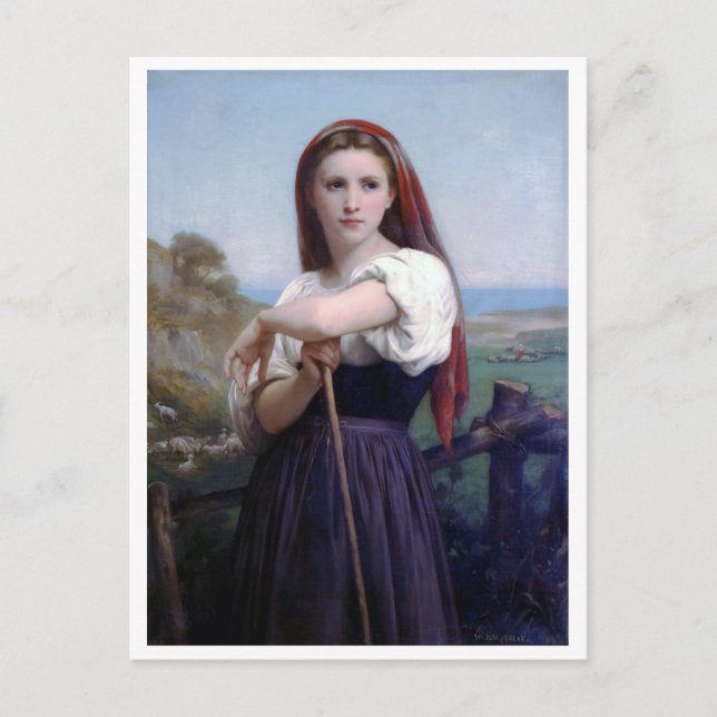 Young Woman Shepherdess, Bouguereau Postkarte (Vorderseite)