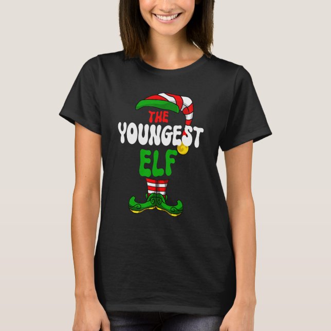 Youngest Elf Family Matching Group Merry Christmas T-Shirt (Vorderseite)