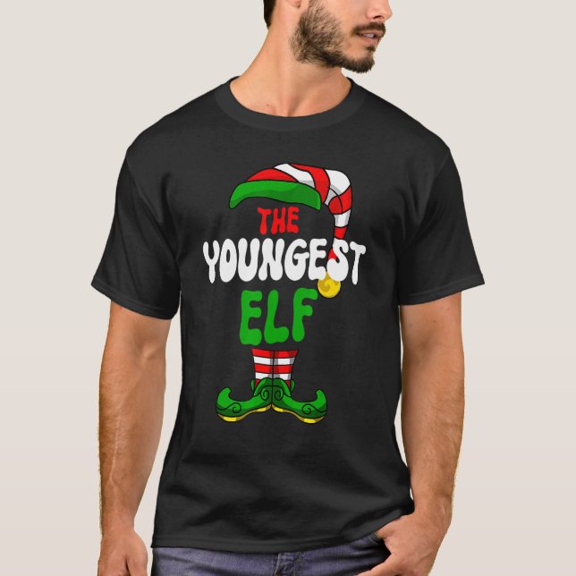 Youngest Elf Family Matching Group Merry Christmas T-Shirt (Vorderseite)
