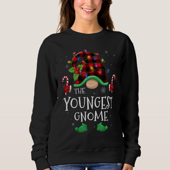Youngest Gnome Buffalo Plaid Matching Family Chris Sweatshirt (Vorderseite)
