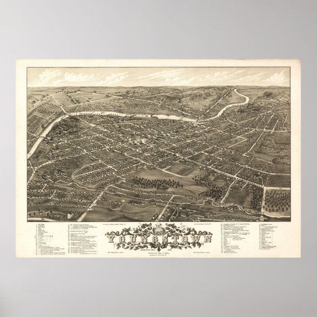 Youngstown Ohio 1882 Antique Panoramabalkarte Poster (Vorne)