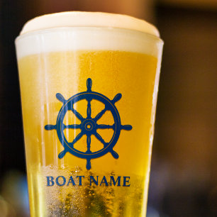 Your Boat or Name Ships Wheel Helm Navy Blue Glas