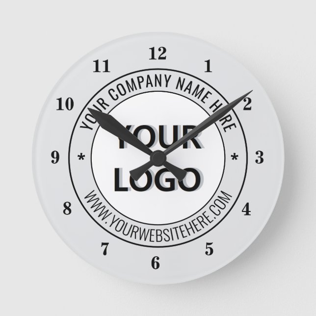 Your Business Logo and Text Branded Clock Example Runde Wanduhr (Vorderseite)