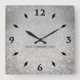 YOUR COMPANY LOGO, personalized,add your text squa Quadratische Wanduhr