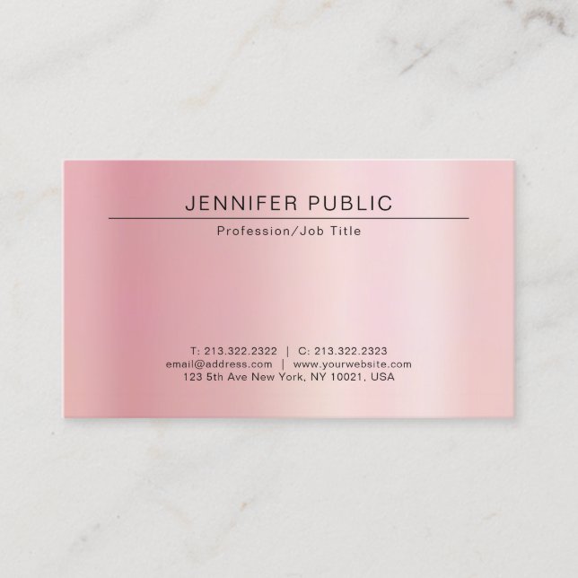 Your Custom Text Modern Chic Template Rose Gold Visitenkarte (Vorderseite)