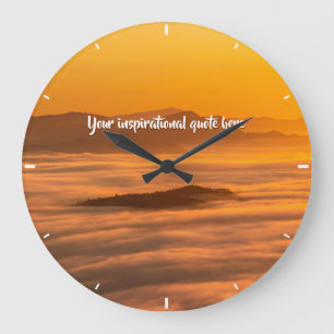 Your custom text sunrise above foggy landscape große wanduhr