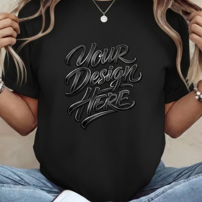 Your Design Here Bold Text Women's Black T-Shirt (Von Creator hochgeladen)