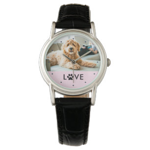 Your Dog or Cat Photo   Love with Paw Print Armbanduhr