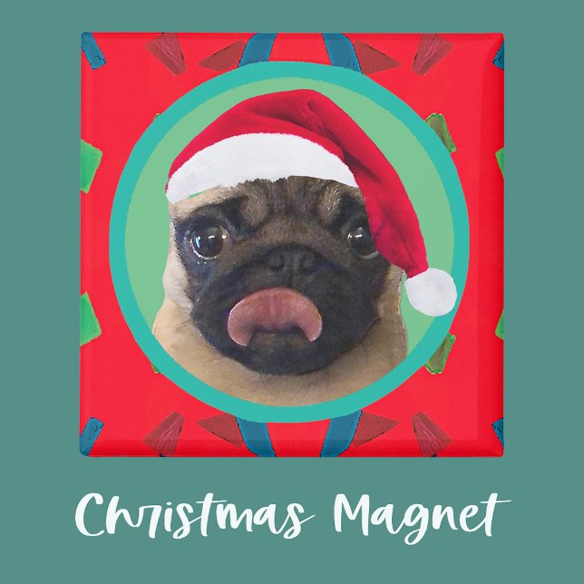 Your Dog Photo-Add Our Santa Hat-Holiday Green Red Magnet (Von Creator hochgeladen)