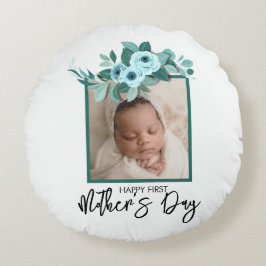 Your First Mother's Day Rose Greenery Photo Rundes Kissen