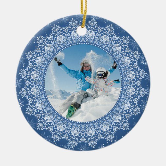 YOUR foto in Elegant Frame custom ornaments Keramik Ornament (Vorne)