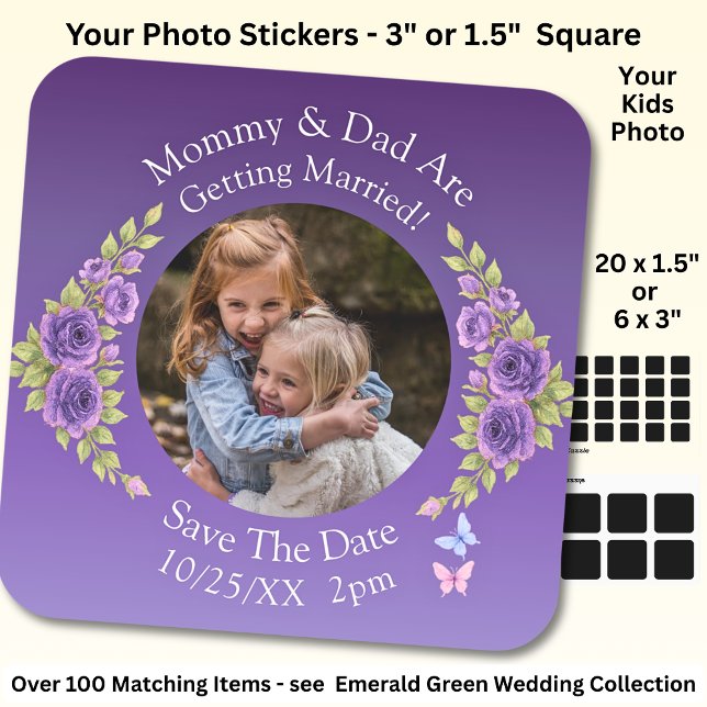 Your Kids Photo Mom Dad Getting Married   Quadratischer Aufkleber (Von Creator hochgeladen)