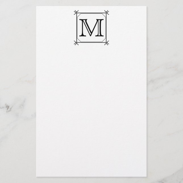 Your Letter. Custom Monogram. Black and White Briefpapier (Vorderseite)