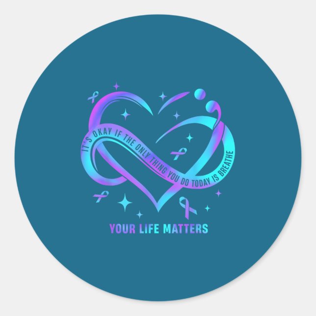 Your Life S Suicide Prevention Teal Purple Heart R Runder Aufkleber (Vorderseite)
