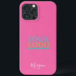 Your Logo/Art/Foto, Name in White Script, Pink Case-Mate iPhone Hülle<br><div class="desc">Personalize with your logo,  Art or Foto and name in white script on pink background.</div>