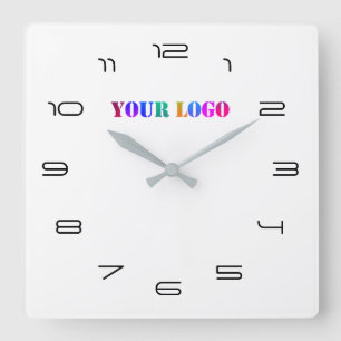 Your Logo Business Office Personalized Number Font Quadratische Wanduhr