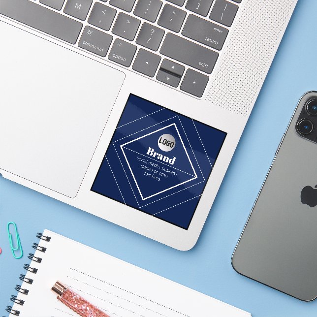 Your Logo & Customizable Modern Design | Navy Blue Aufkleber (Laptop mit iPhone)