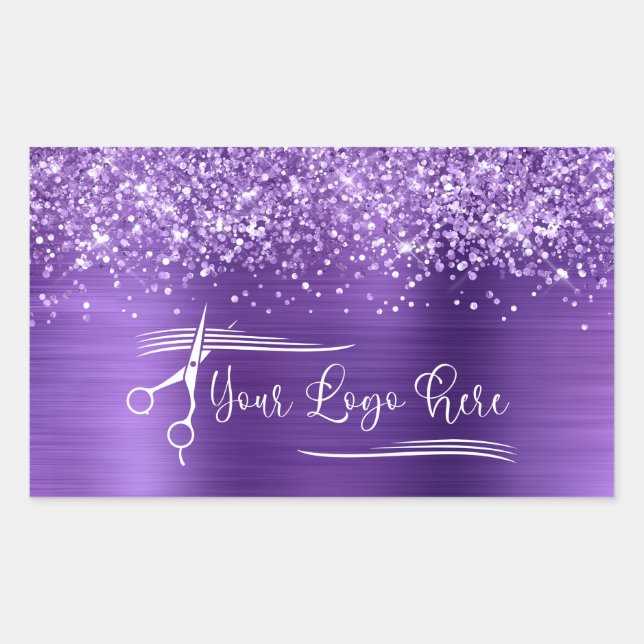Your Logo Glittery Amethyst Glam Rechteckiger Aufkleber (Vorderseite)