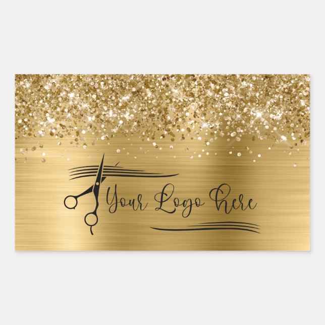 Your Logo Glittery Gold Glam Rechteckiger Aufkleber (Vorderseite)