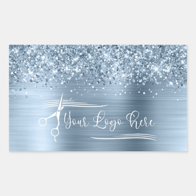 Your Logo Glittery Light Blue Glam Rechteckiger Aufkleber (Vorderseite)