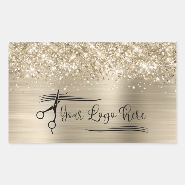 Your Logo Glittery Pale Gold Glam Rechteckiger Aufkleber (Vorderseite)