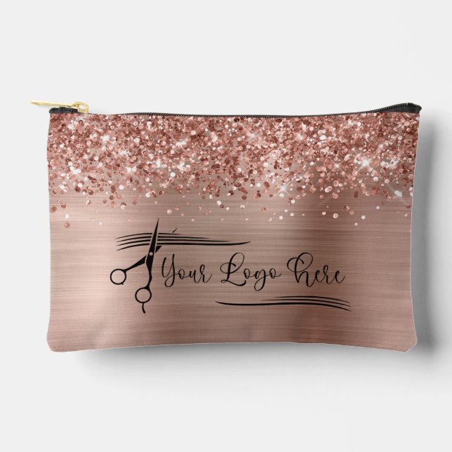 Your Logo Glittery Rose Gold Glam Zubehörtasche (Vorderseite)