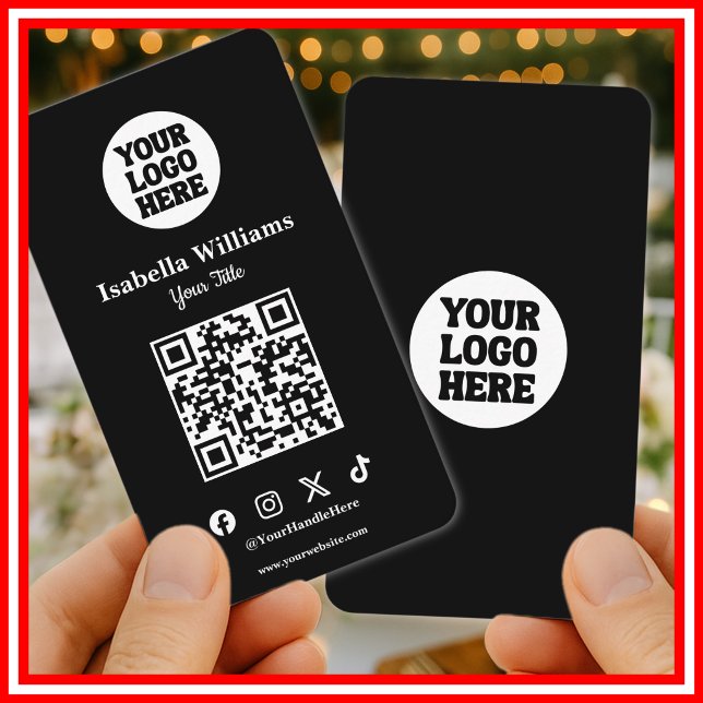 Your Logo Here Black Modern | Simple QR Code Visitenkarte (Von Creator hochgeladen)