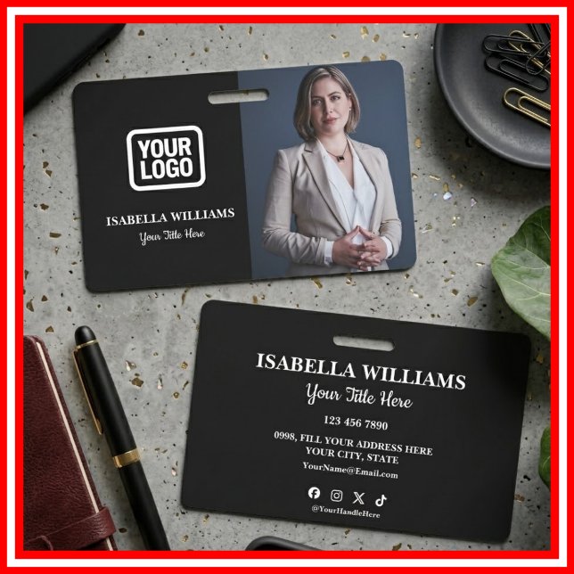 Your Logo Here Modern Black Photo Staff Name Ausweis (Von Creator hochgeladen)