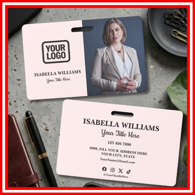 Your Logo Here Modern Pink Photo Staff Name Ausweis (Von Creator hochgeladen)