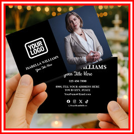 Your Logo Here Simple Modern Black Photo Visitenkarte