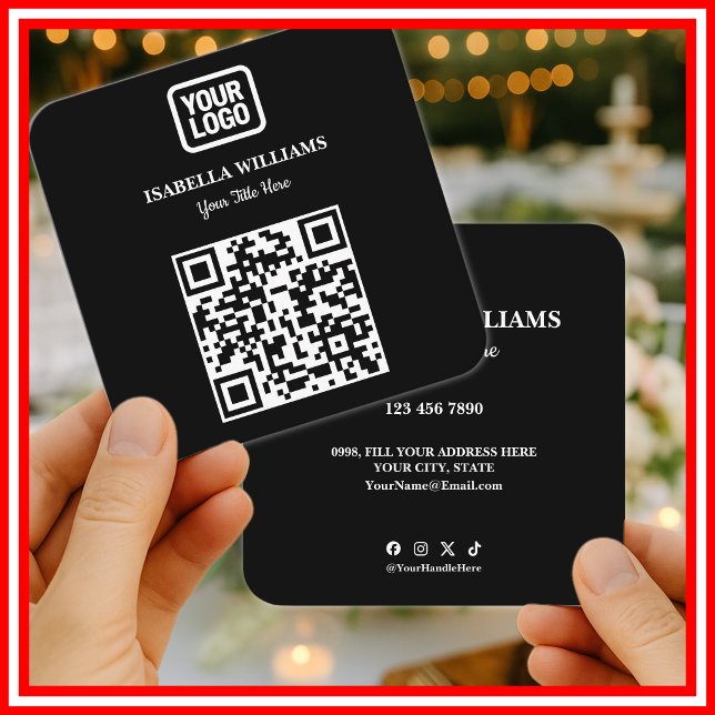 Your Logo Here Simple Modern Black Website QR Code Quadratische Visitenkarte (Von Creator hochgeladen)