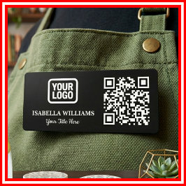 Your Logo Here Simple Modern Minimal Black QR Code Namensschild