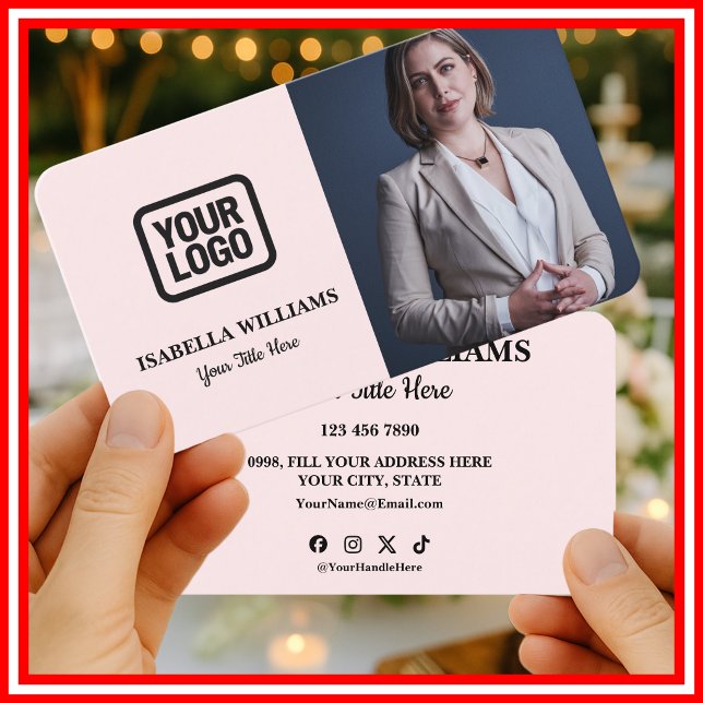 Your Logo Here Simple Modern Pink Photo Visitenkarte (Von Creator hochgeladen)