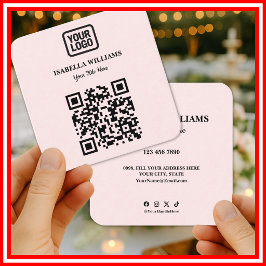 Your Logo Here Simple Modern Pink Website QR Code Quadratische Visitenkarte