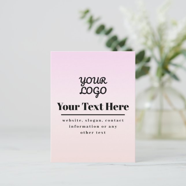 Your Logo & Text | Pink & Peach Ombre Postkarte (Stehend Vorderseite)
