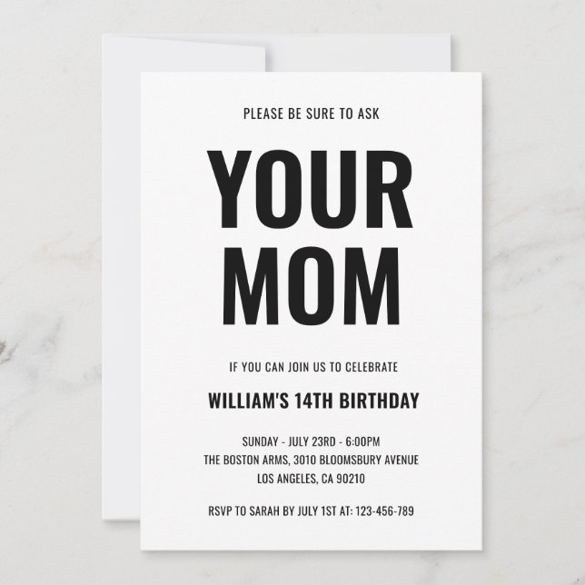Your Mom Funny Joke Teen 14th Birthday Einladung (Vorderseite)