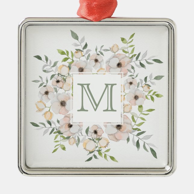 Your Monogram & Name in Flower Frame ornament Aus Metall (Vorne)