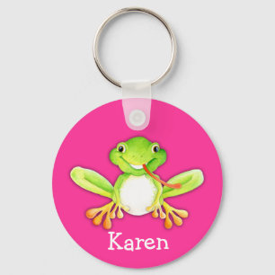 Your name cute fun frog pink green keychain schlüsselanhänger