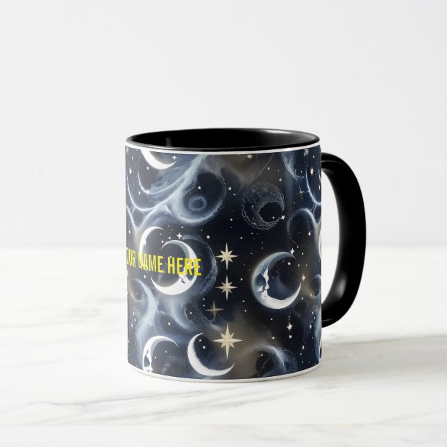 Your Name Mugs – Metallic Silver Moon Phase Luxury Tasse (VorderseiteRechts)
