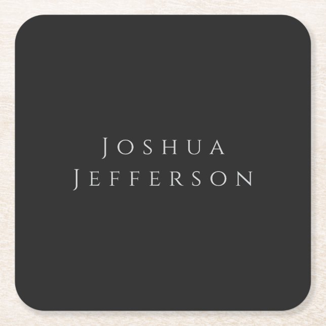 Your Name Professional Creative Plain Black Grey Rechteckiger Pappuntersetzer (Vorderseite)