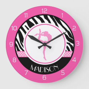 Your Name Zebra Print Gymnastics with Pink Details Große Wanduhr
