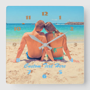 Your Own Design Custom Photo Text Numbers Font Quadratische Wanduhr