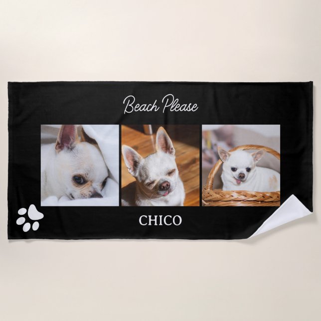 Your pet dog chihuahua custom photos collage name strandtuch (Vorderseite)