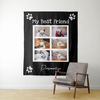Your pet dog custom photo collage best friend name wandteppich