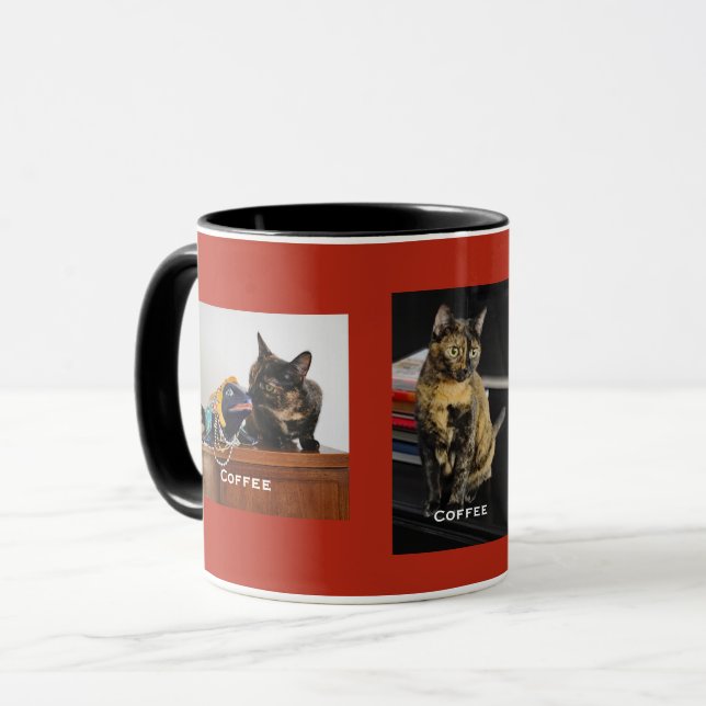Your Pet or Pets 3 Photos, 3 Names, Red Background Tasse (Vorderseite Links)